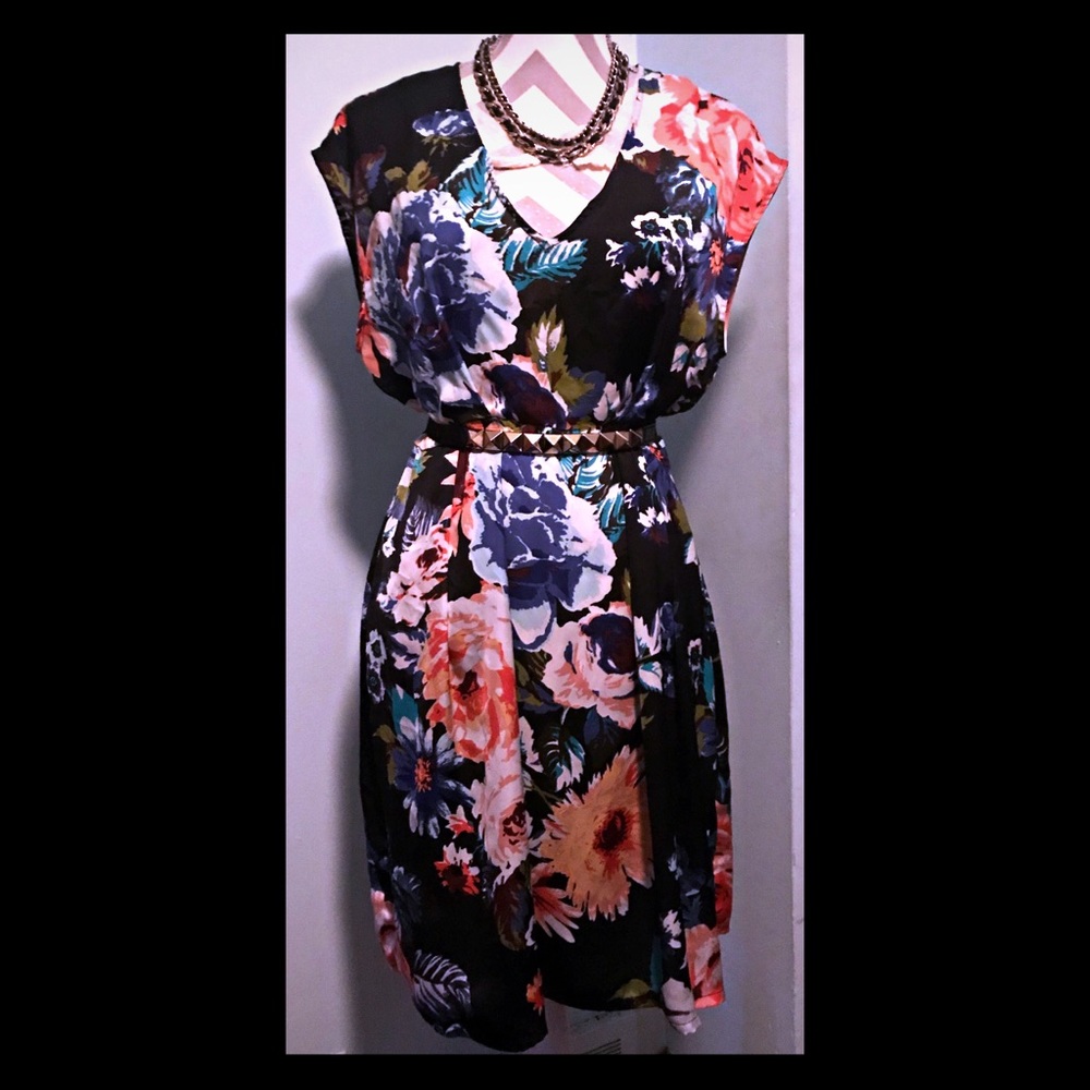H&M size 10 shift dress, black floral sheer